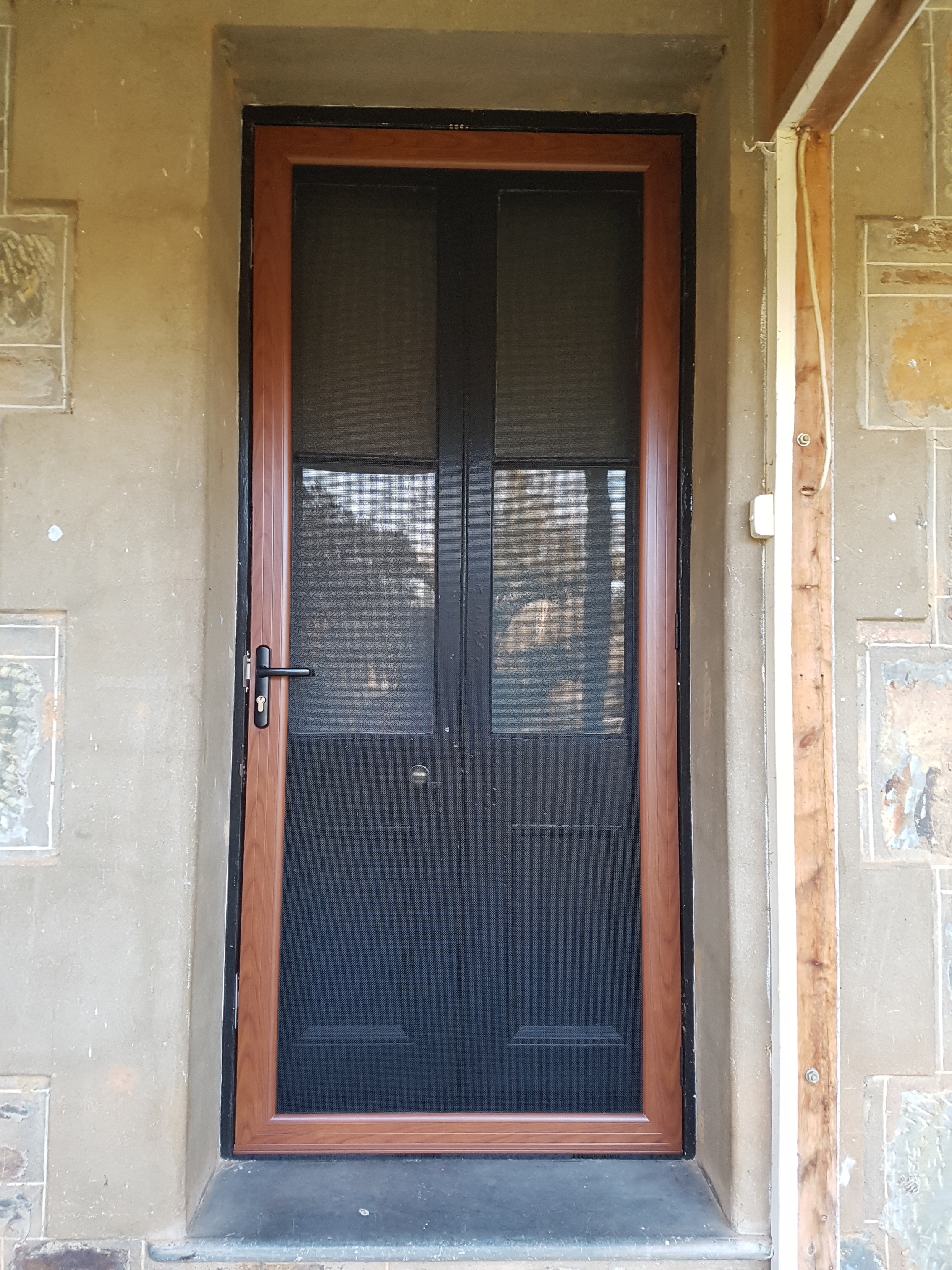 Security Hinged Screen Door Steel Mesh Woodgrain Finish